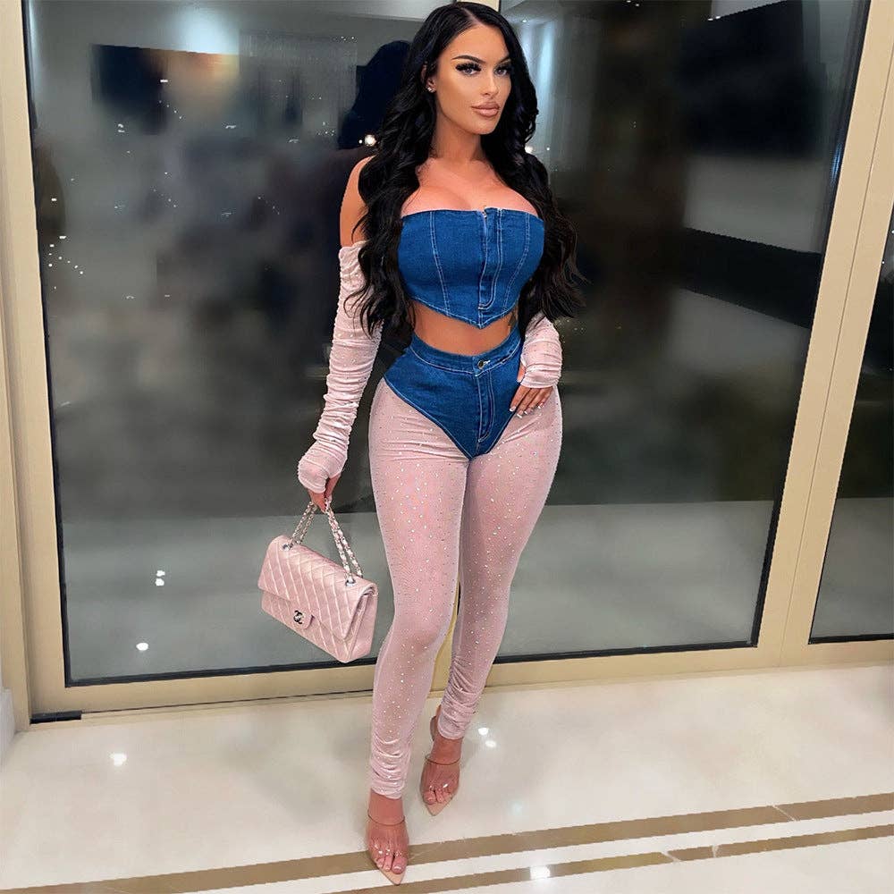 Women Sexy Off Shoulder Crop Top And Skinny Leggings Set