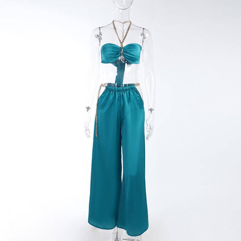 Sexy Halter Vest Crop top And Wide Leg Pants two-piece Suit