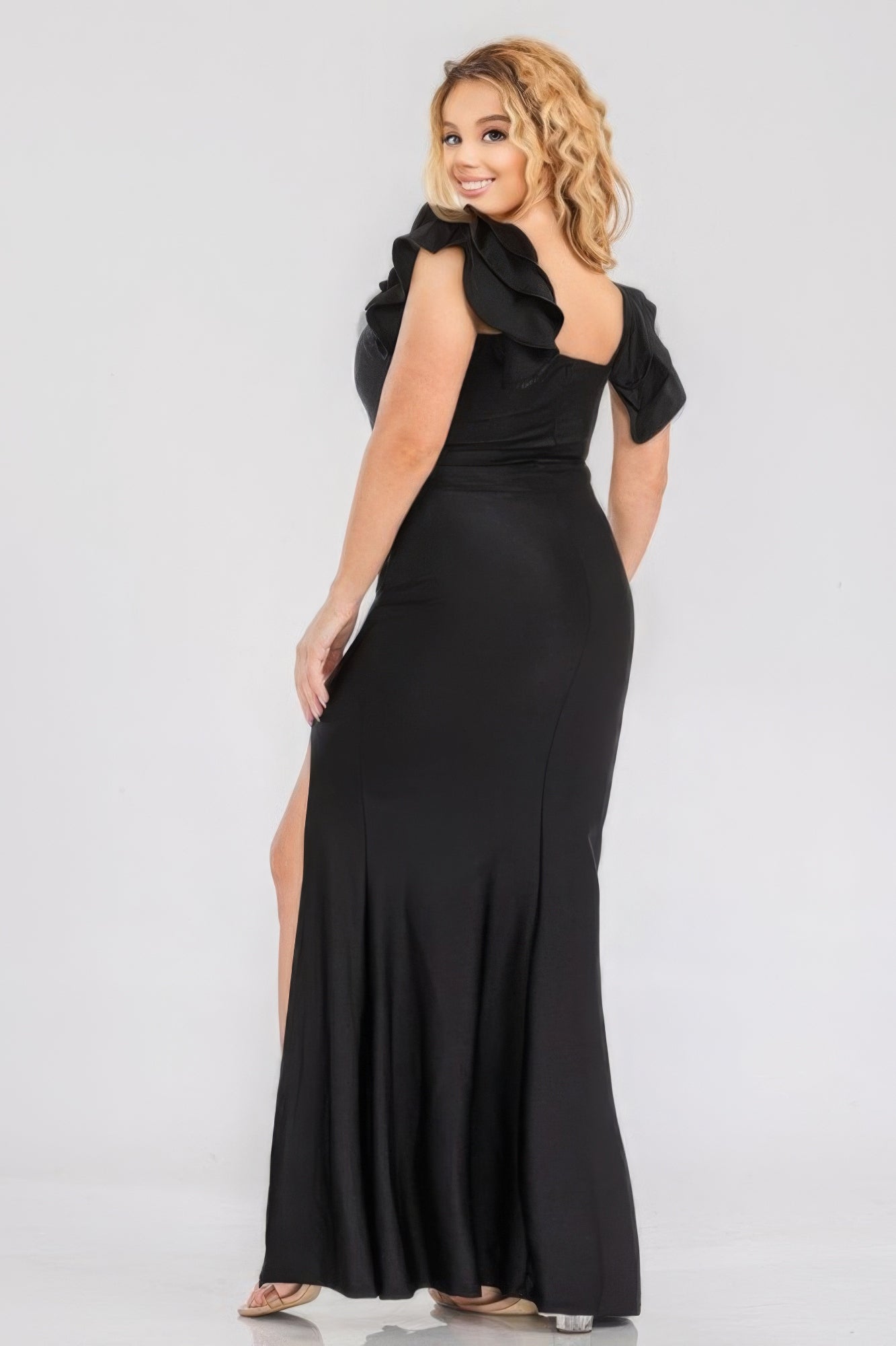 Satin Ruffle Party Maxi Dress