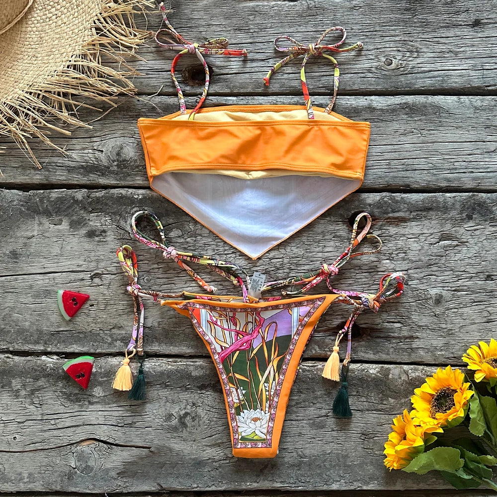 Vintage Print Halter Bikini