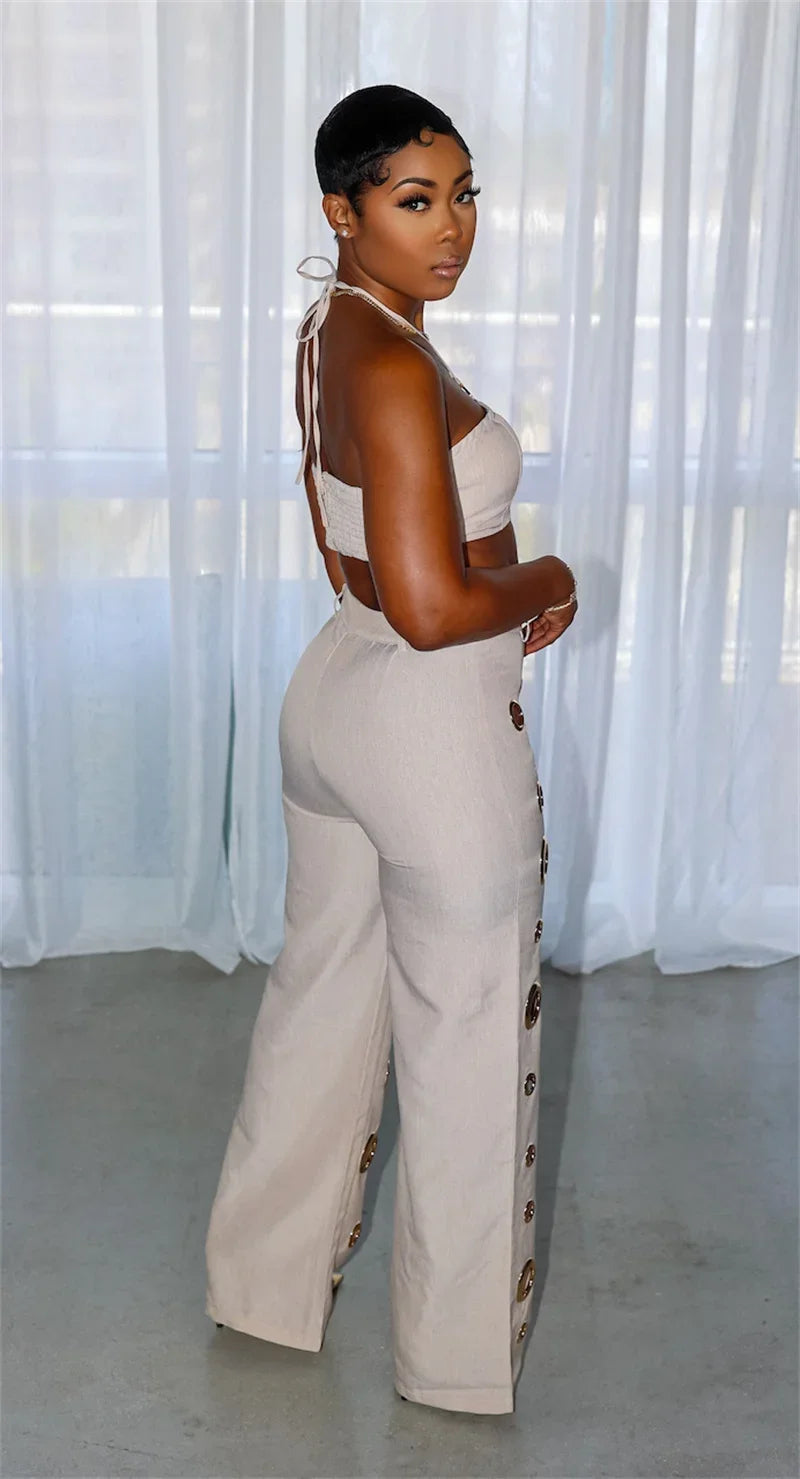Cut Out Halter Crop Top and Pants Set