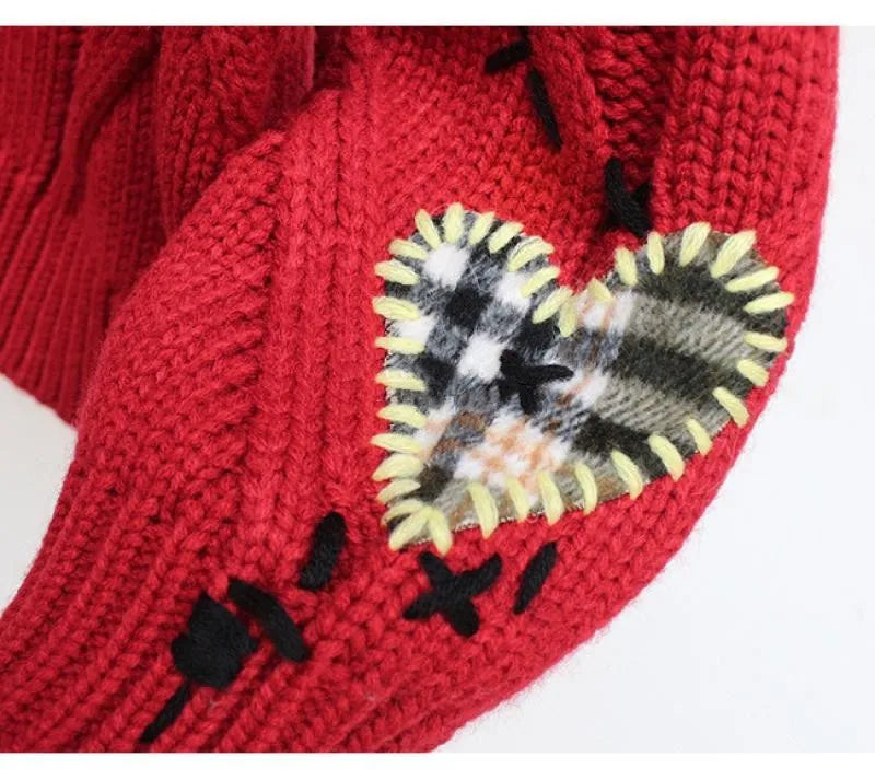 Letter Embroidery Loose V-Neck Cardigan