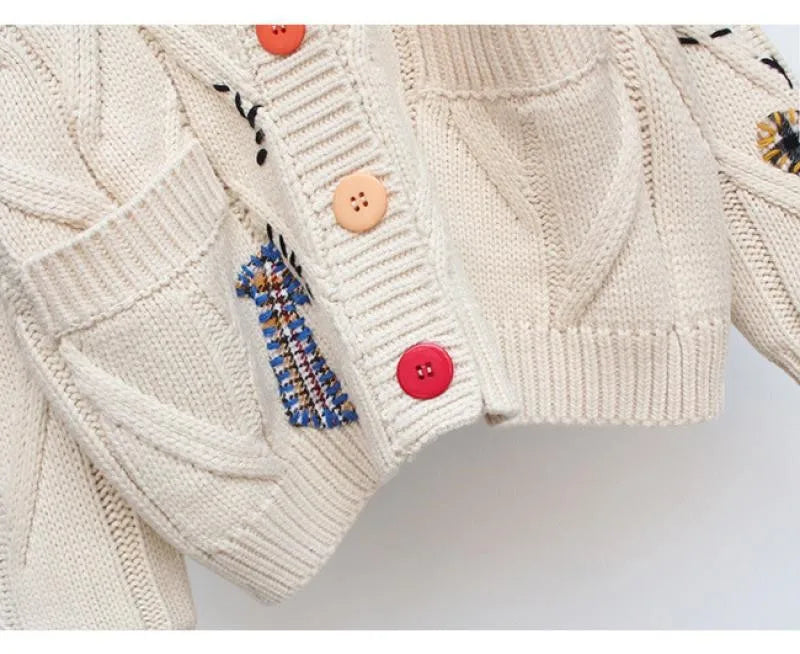 Letter Embroidery Loose V-Neck Cardigan