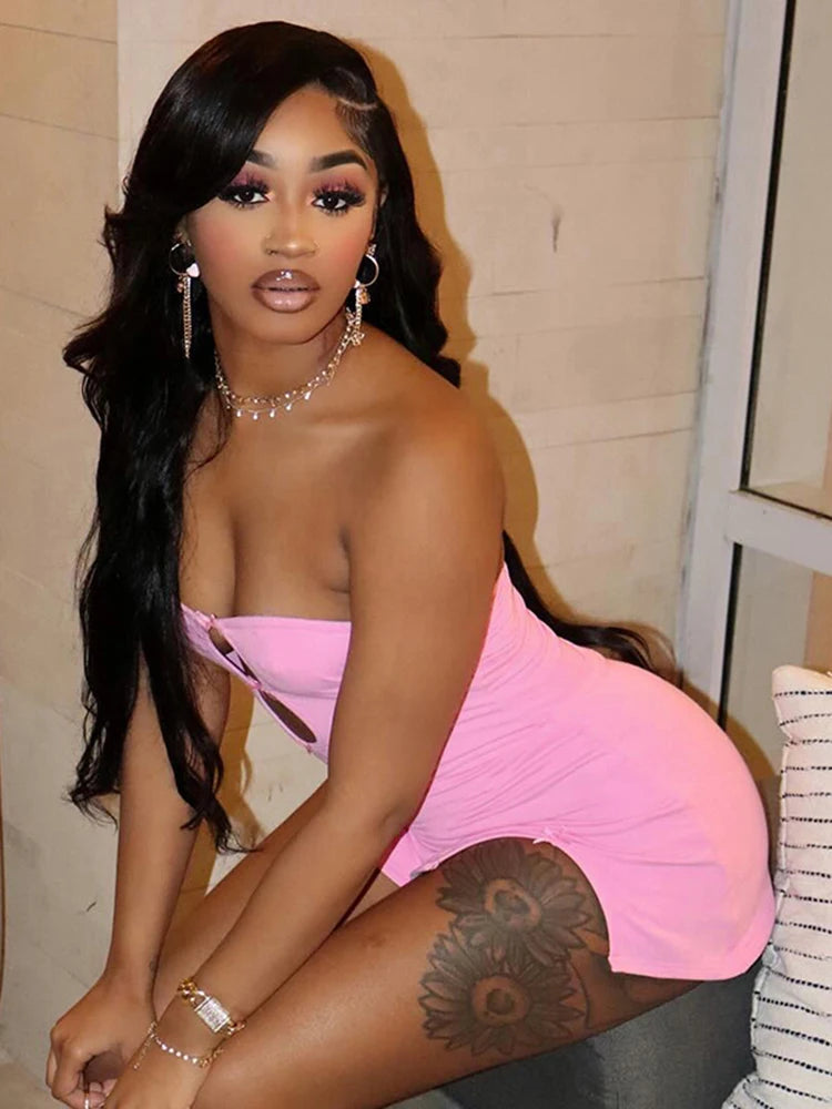 Bow Appliques Bandeau Mini Dress