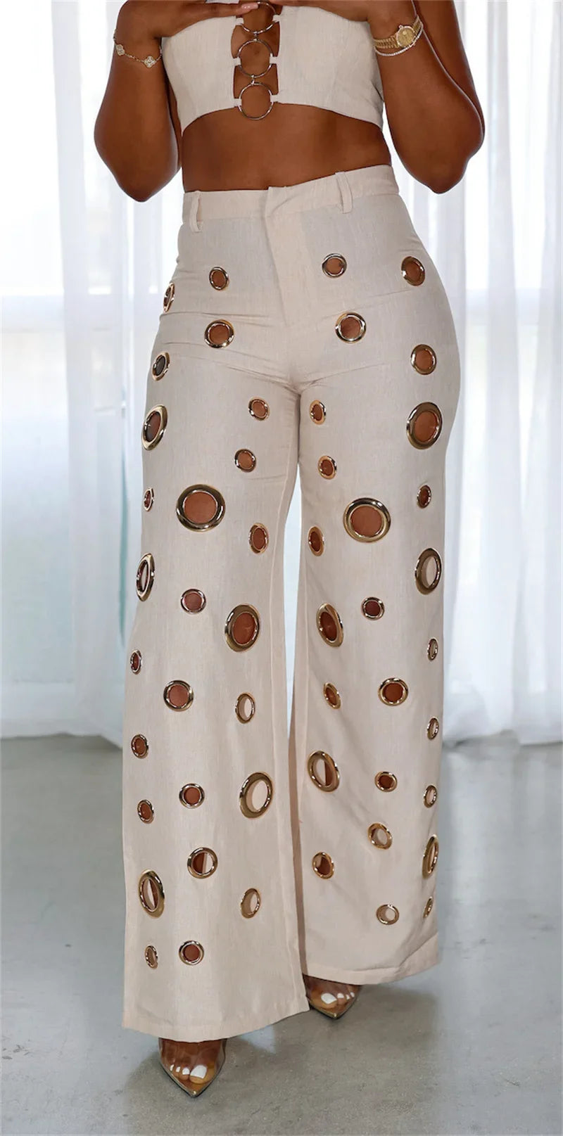 Cut Out Halter Crop Top and Pants Set