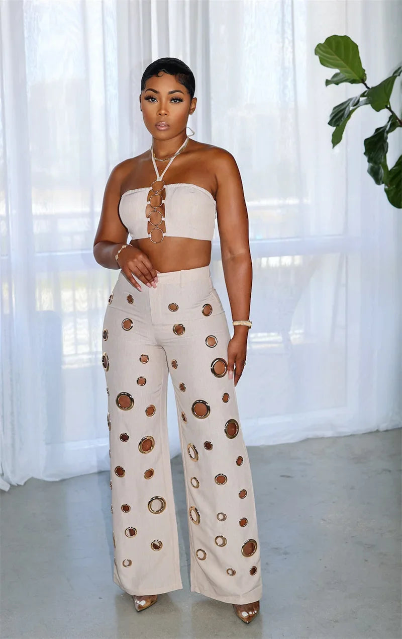 Cut Out Halter Crop Top and Pants Set