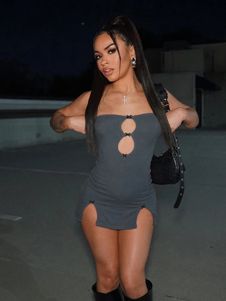Bow Appliques Bandeau Mini Dress