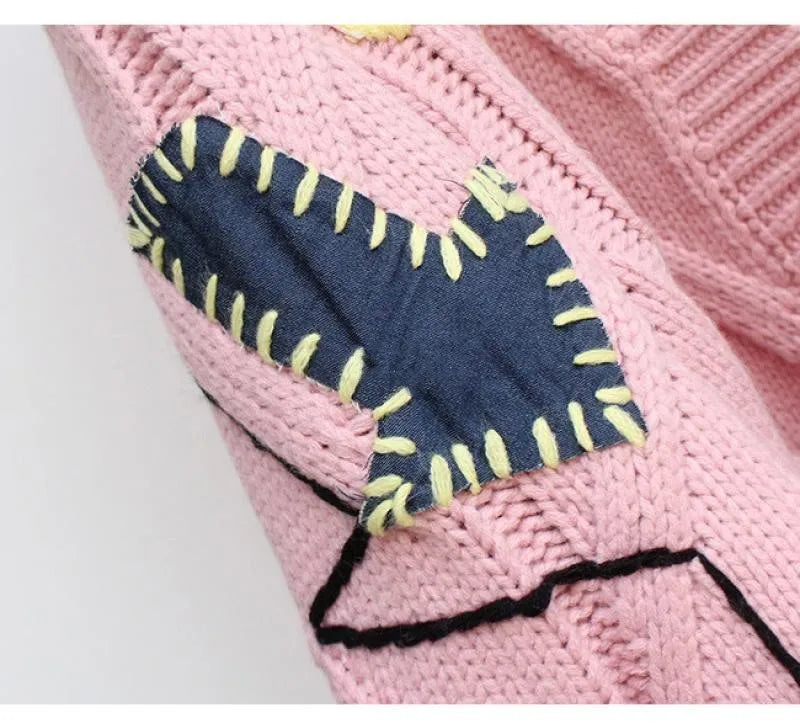 Letter Embroidery Loose V-Neck Cardigan