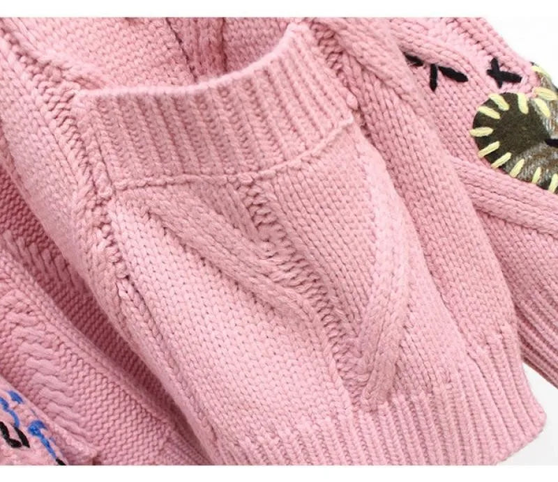 Letter Embroidery Loose V-Neck Cardigan