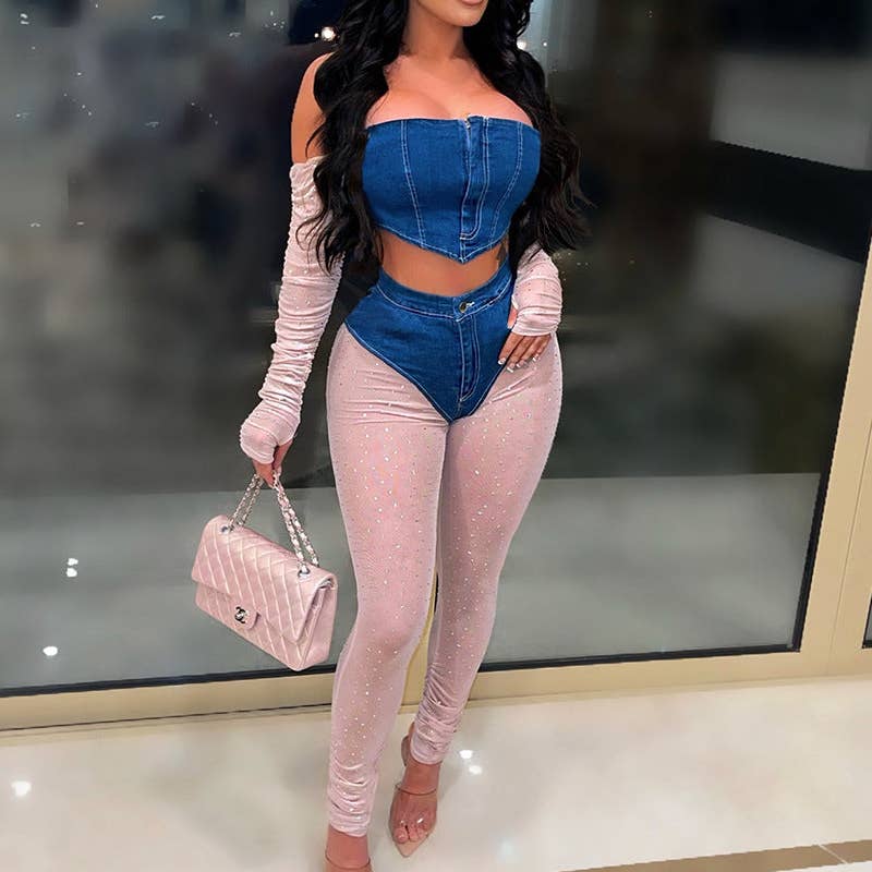 Women Sexy Off Shoulder Crop Top And Skinny Leggings Set