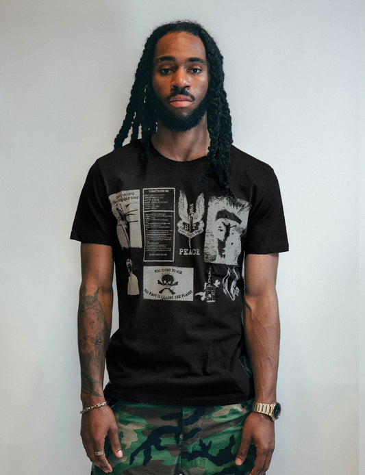 T-Shirt with Printed Patches in Black