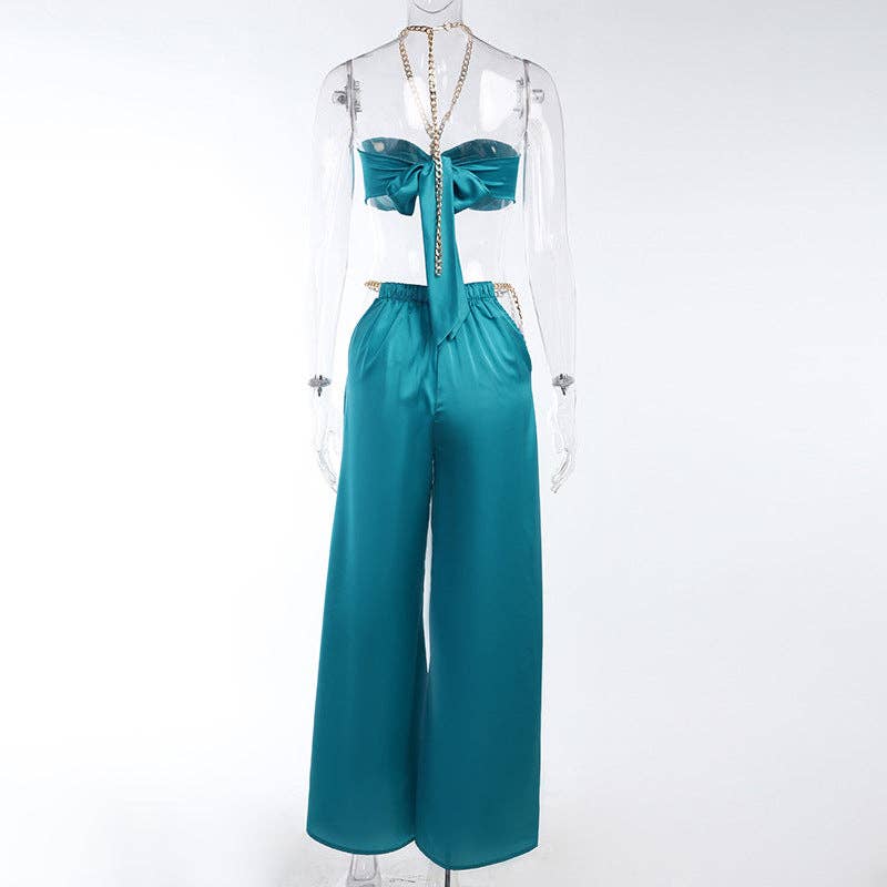 Sexy Halter Vest Crop top And Wide Leg Pants two-piece Suit
