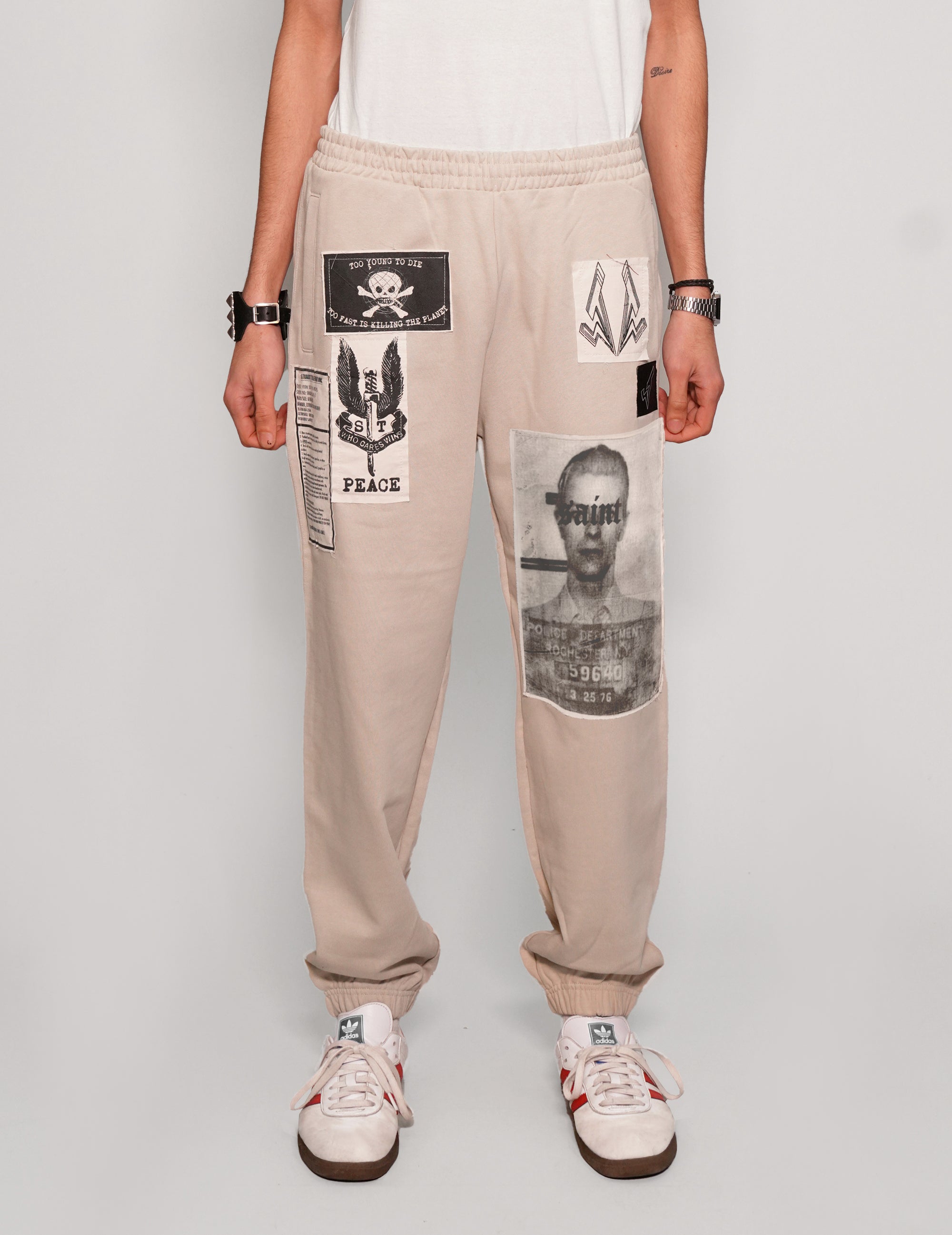 Multi-patch Jogger Pants in Ecru.
