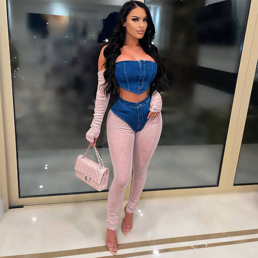 Women Sexy Off Shoulder Crop Top And Skinny Leggings Set
