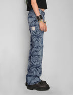 'Peace' Laser Print Jeans in Blue.