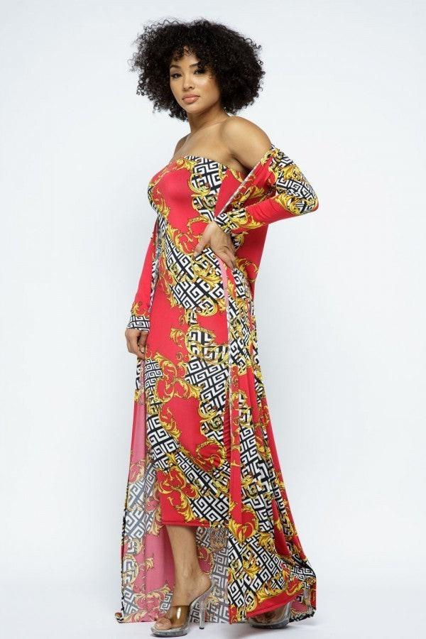 Venechia Print Tube Dress With Cardigan Set.