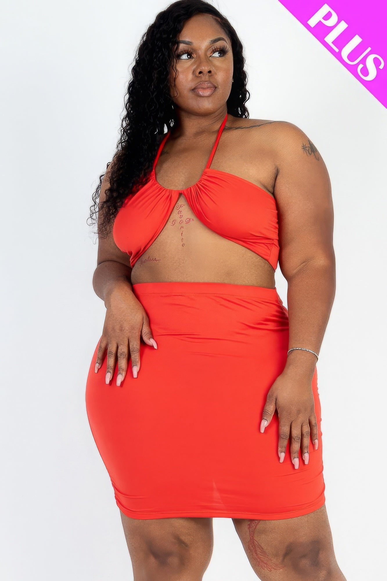 Solid Crisscross Halter Top & Ruched Mini Skirt Set