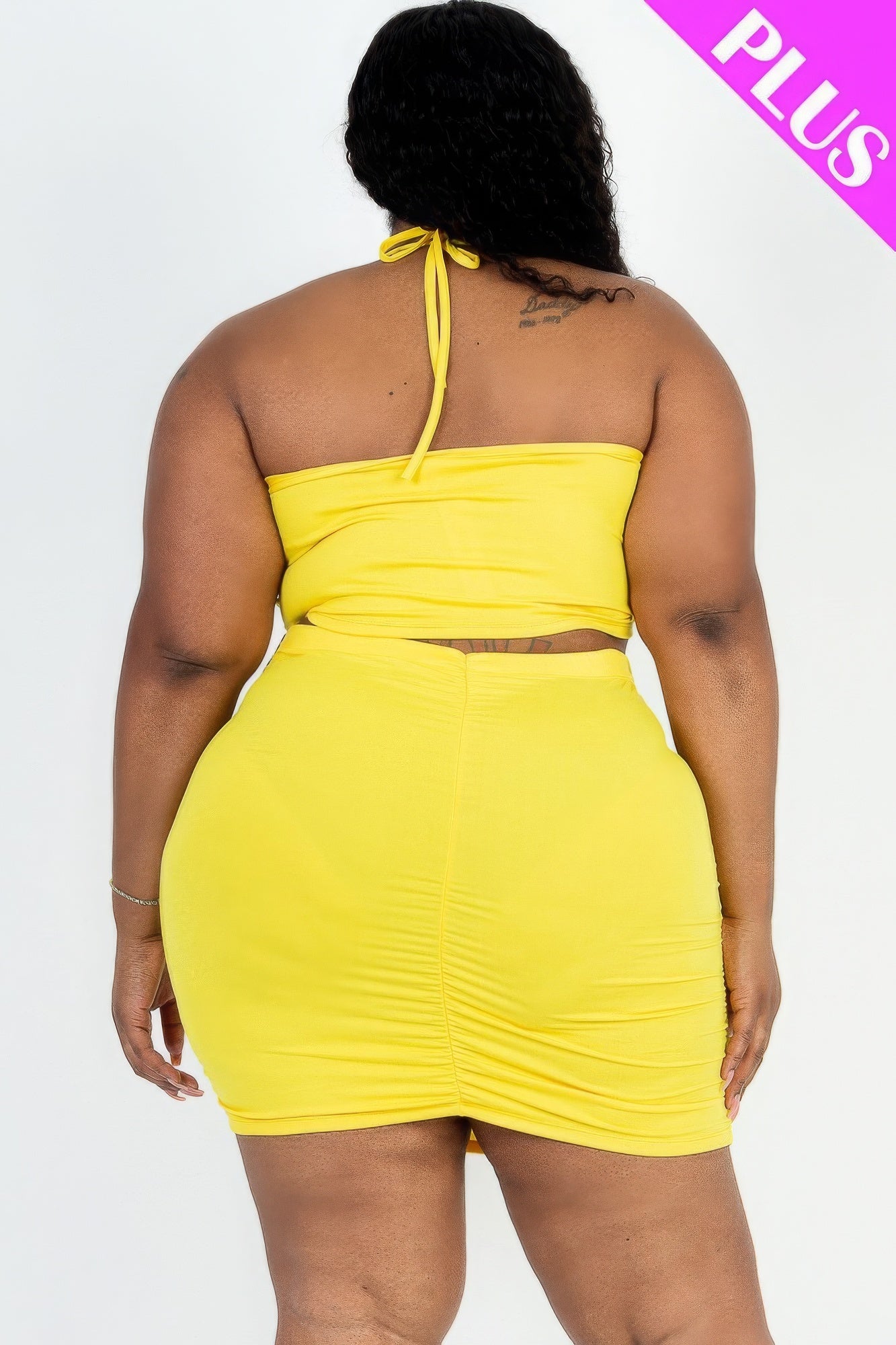 Solid Crisscross Halter Top & Ruched Mini Skirt Set