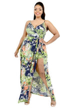 Plus Tropical Leaf Print Surplice Maxi Dress.