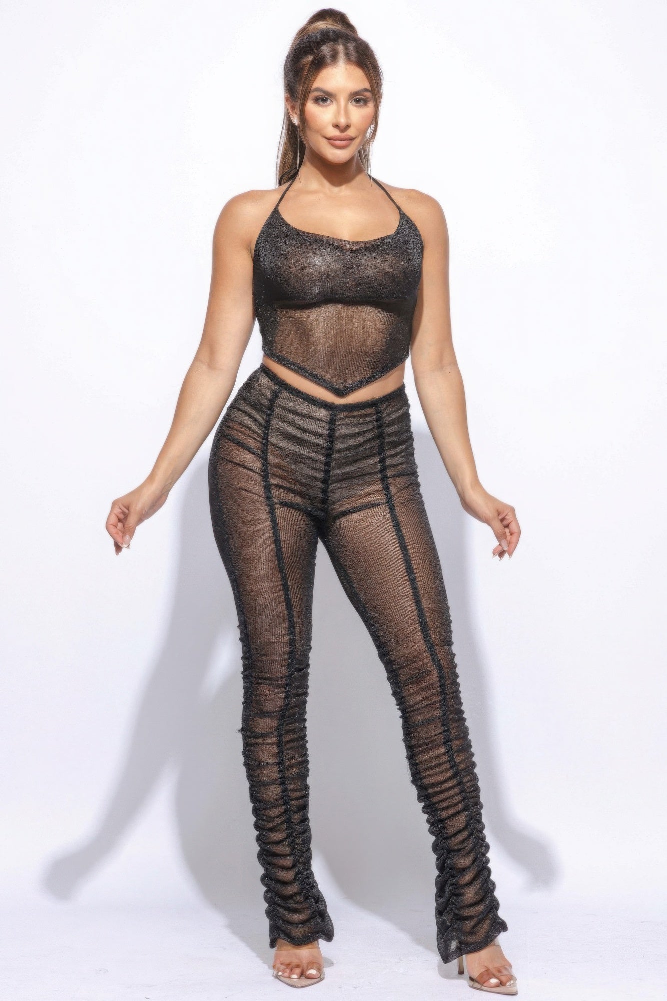 Halter Top Ruched Pants Set.