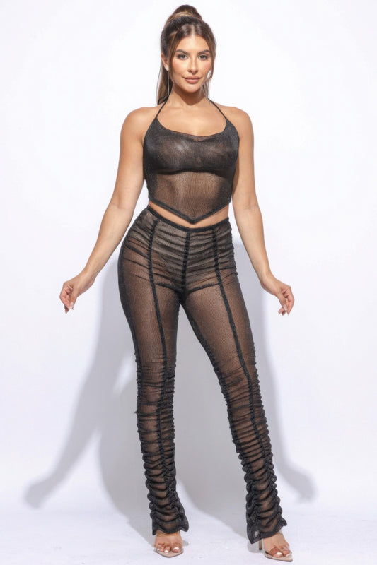 Halter Top Ruched Pants Set.