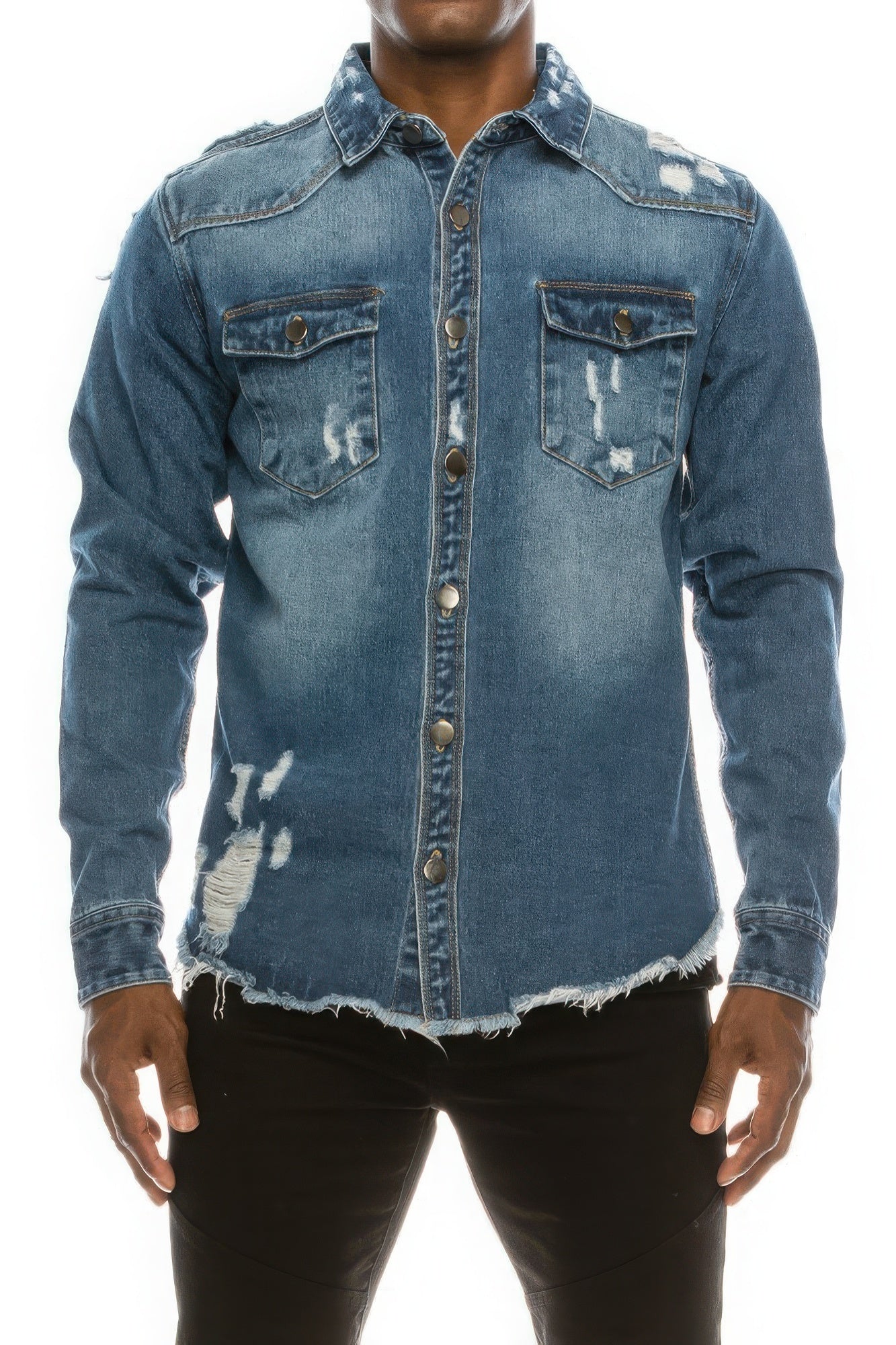 Men's Ripped Denim Overshirt.
