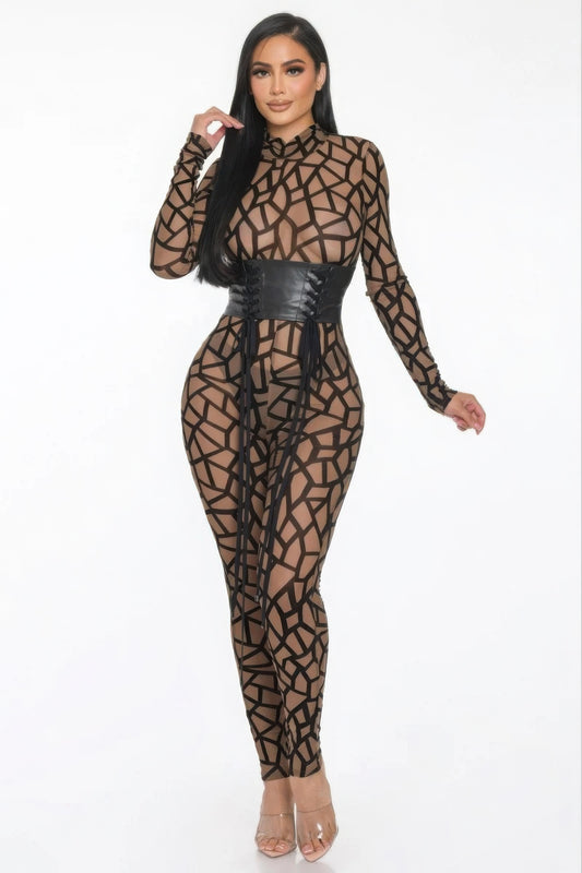 Geometric Printed Jersey Jumpsuit.