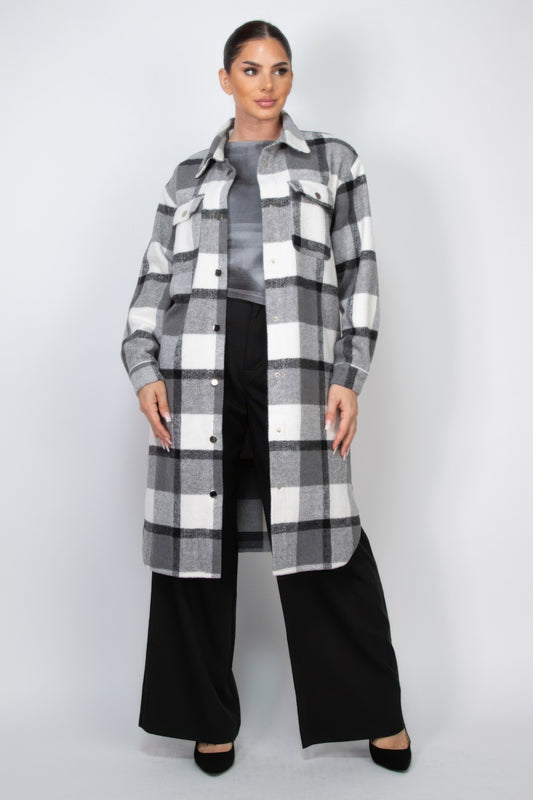 Plaid Buttoned Shacket Coat.