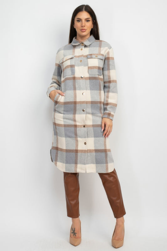 Plaid Buttoned Shacket Coat.