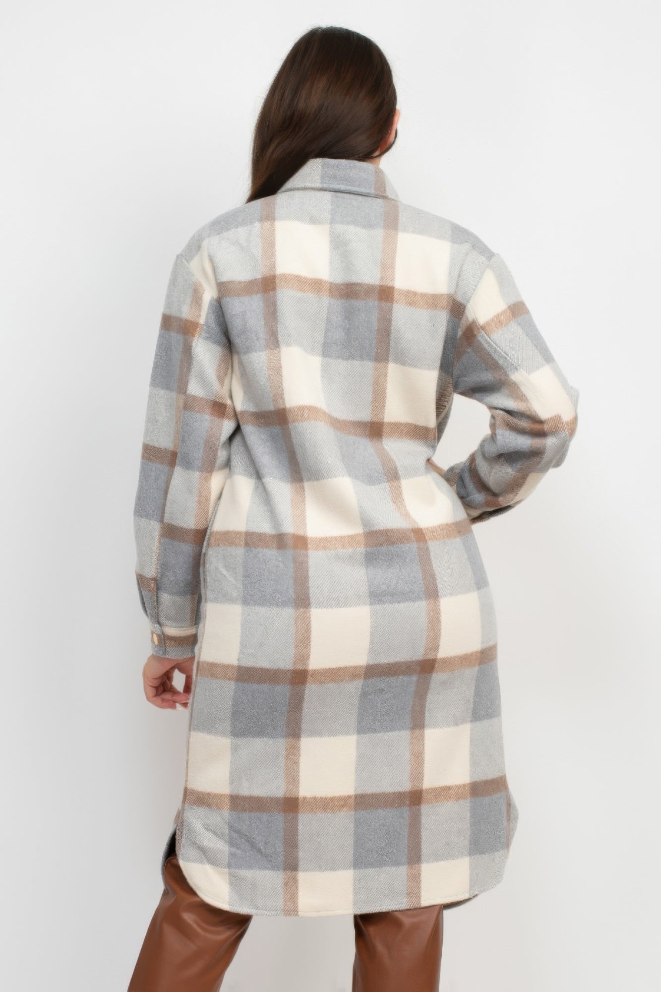 Plaid Buttoned Shacket Coat.