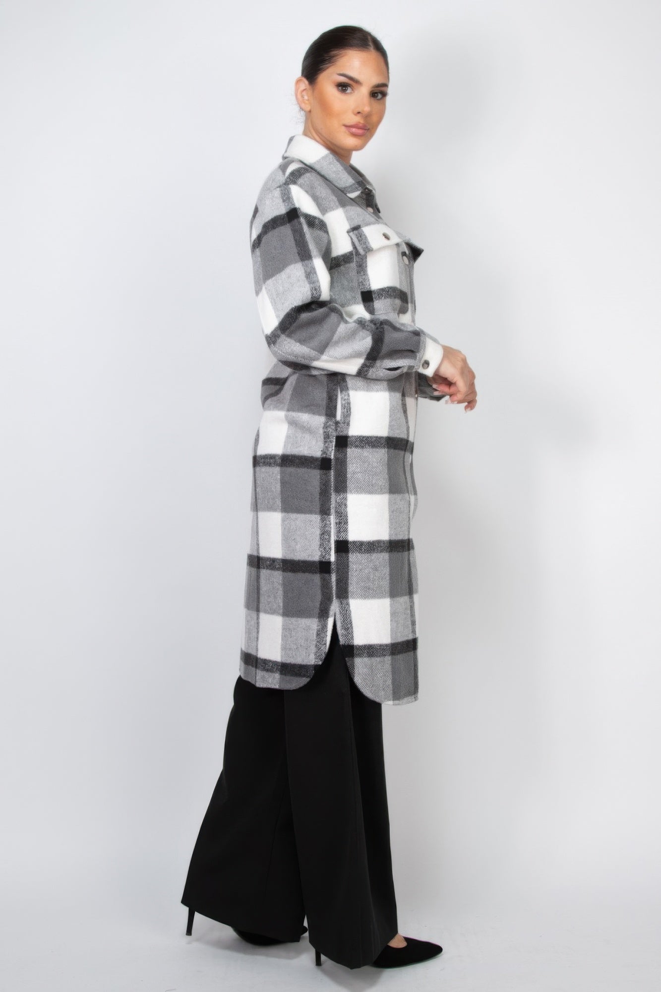 Plaid Buttoned Shacket Coat.