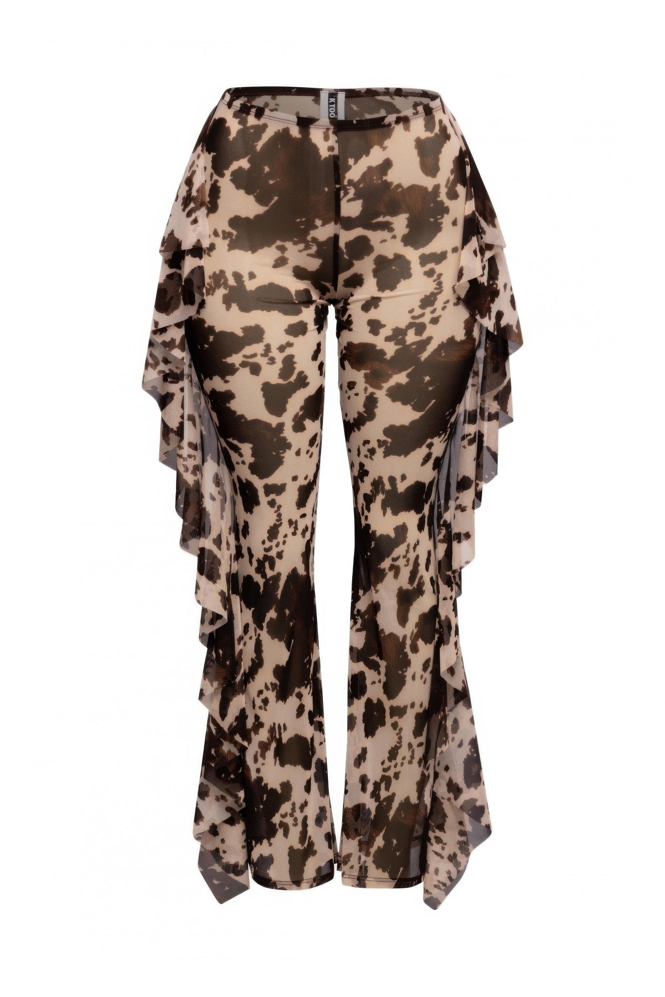 Side Ruffle Detailed Printed Mesh Pants.