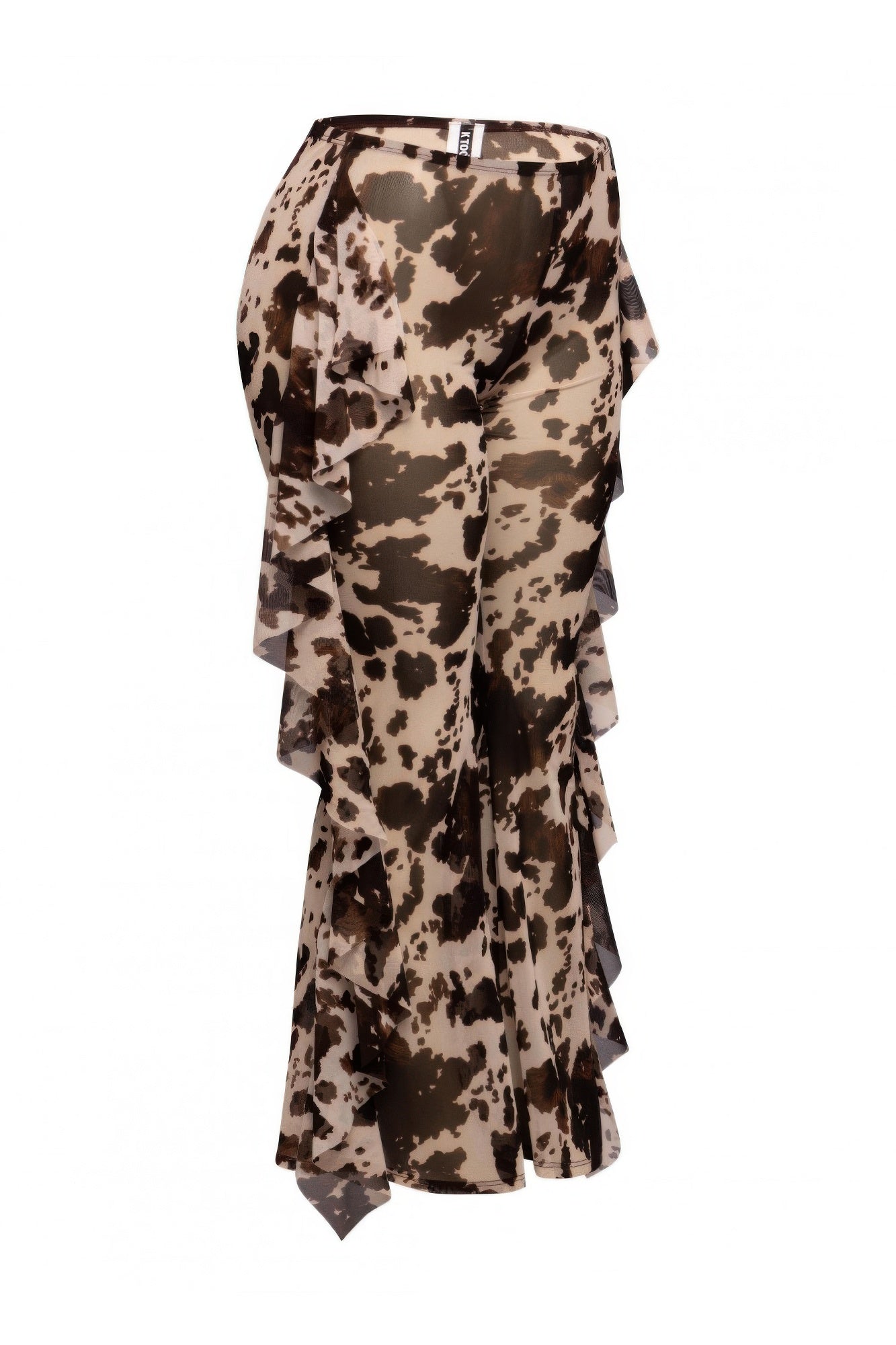 Side Ruffle Detailed Printed Mesh Pants.