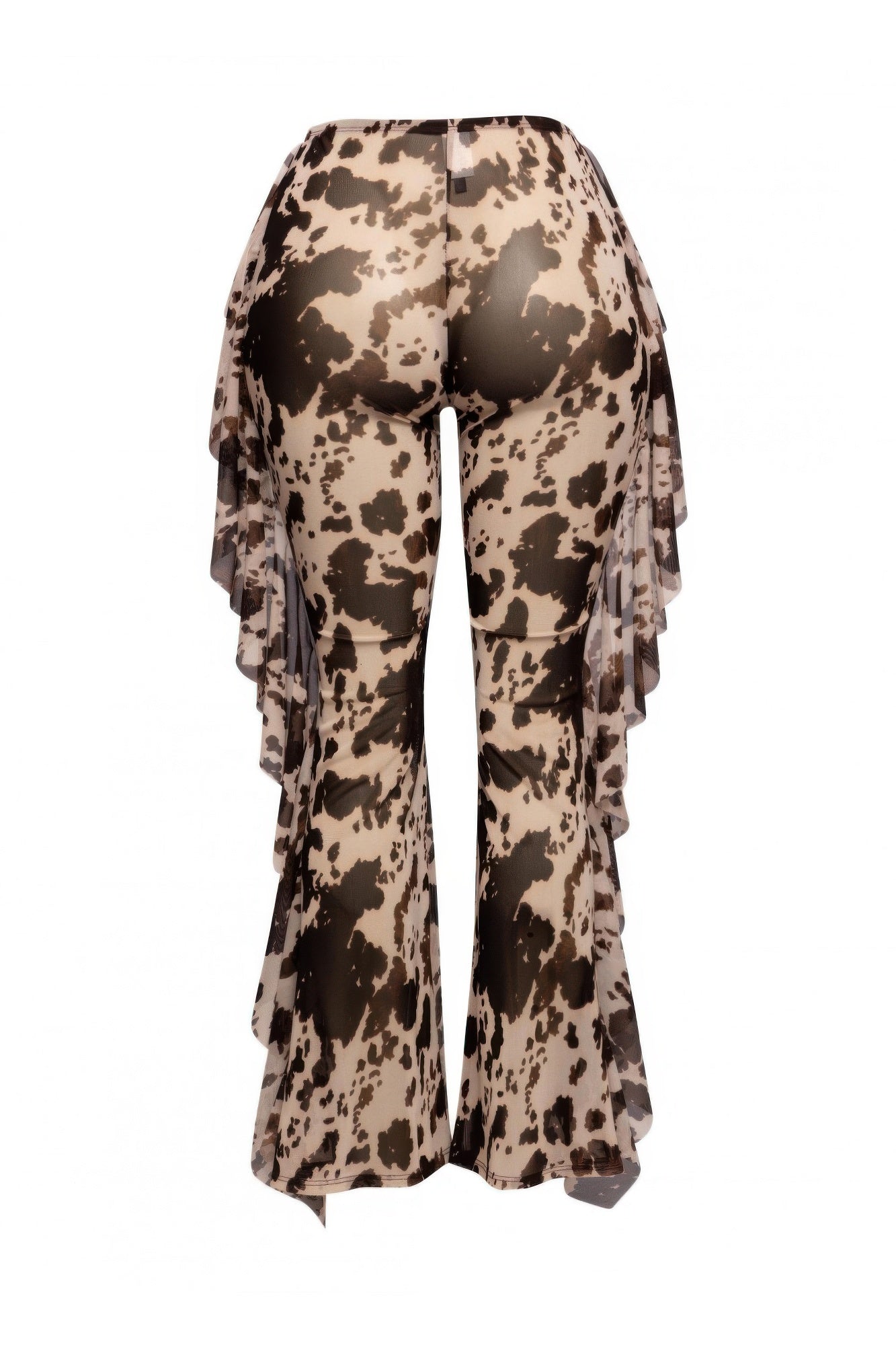Side Ruffle Detailed Printed Mesh Pants.