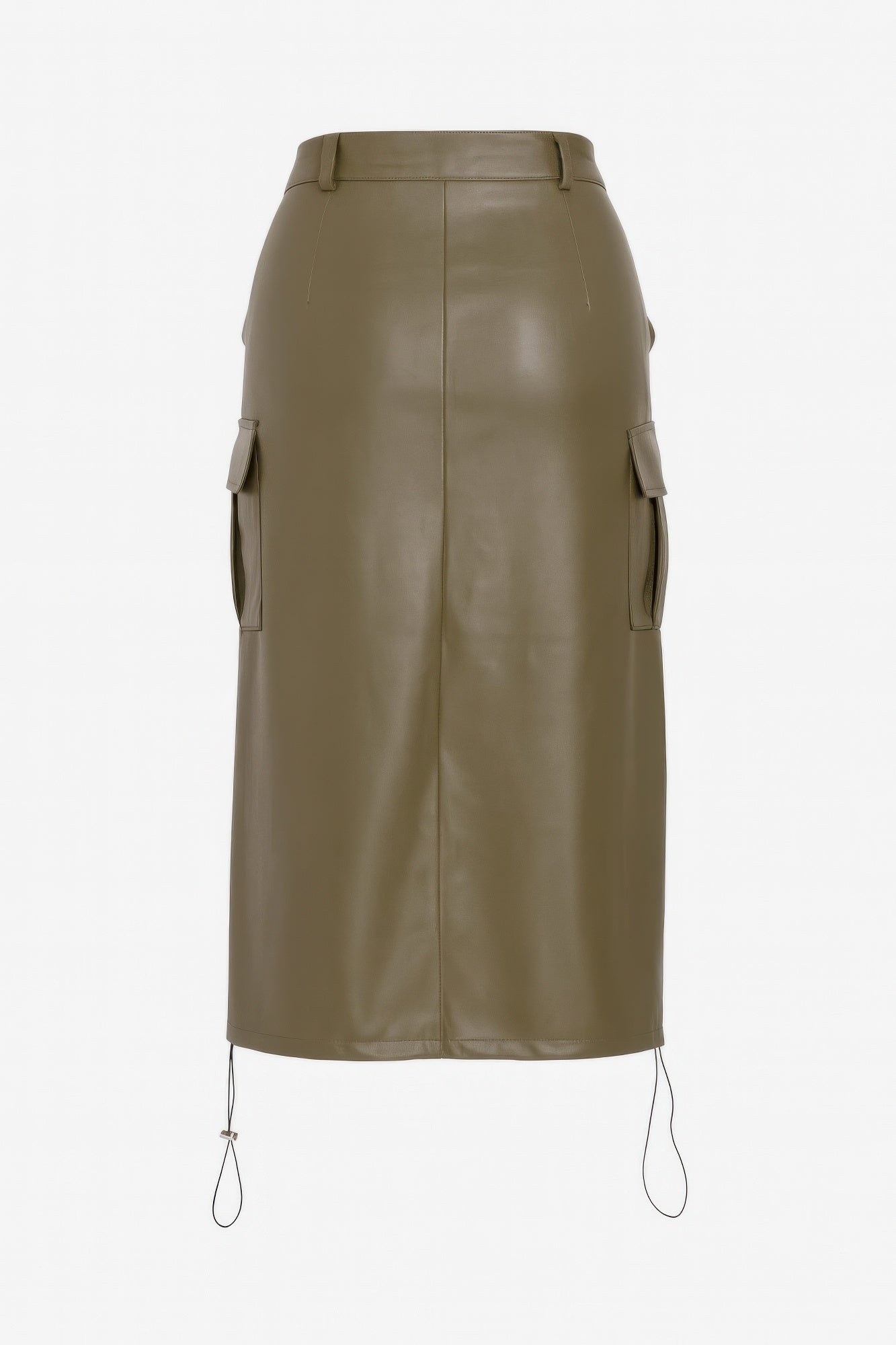 Pu Side Pockets Midi Skirt.