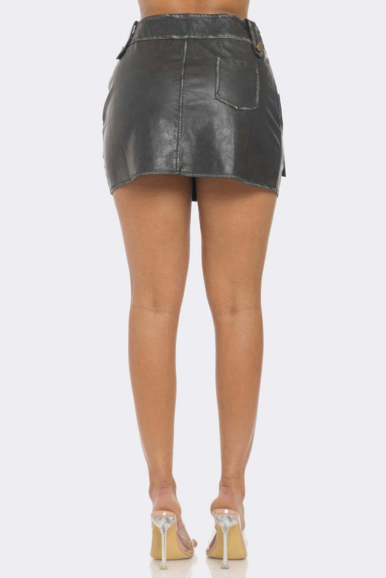 Faux Leather Strap Mini Skirt.