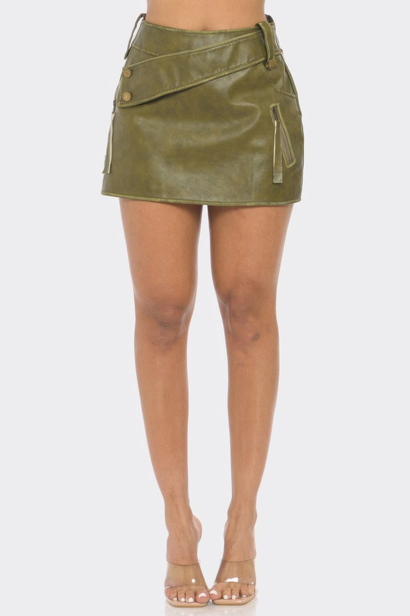 Faux Leather Strap Mini Skirt.