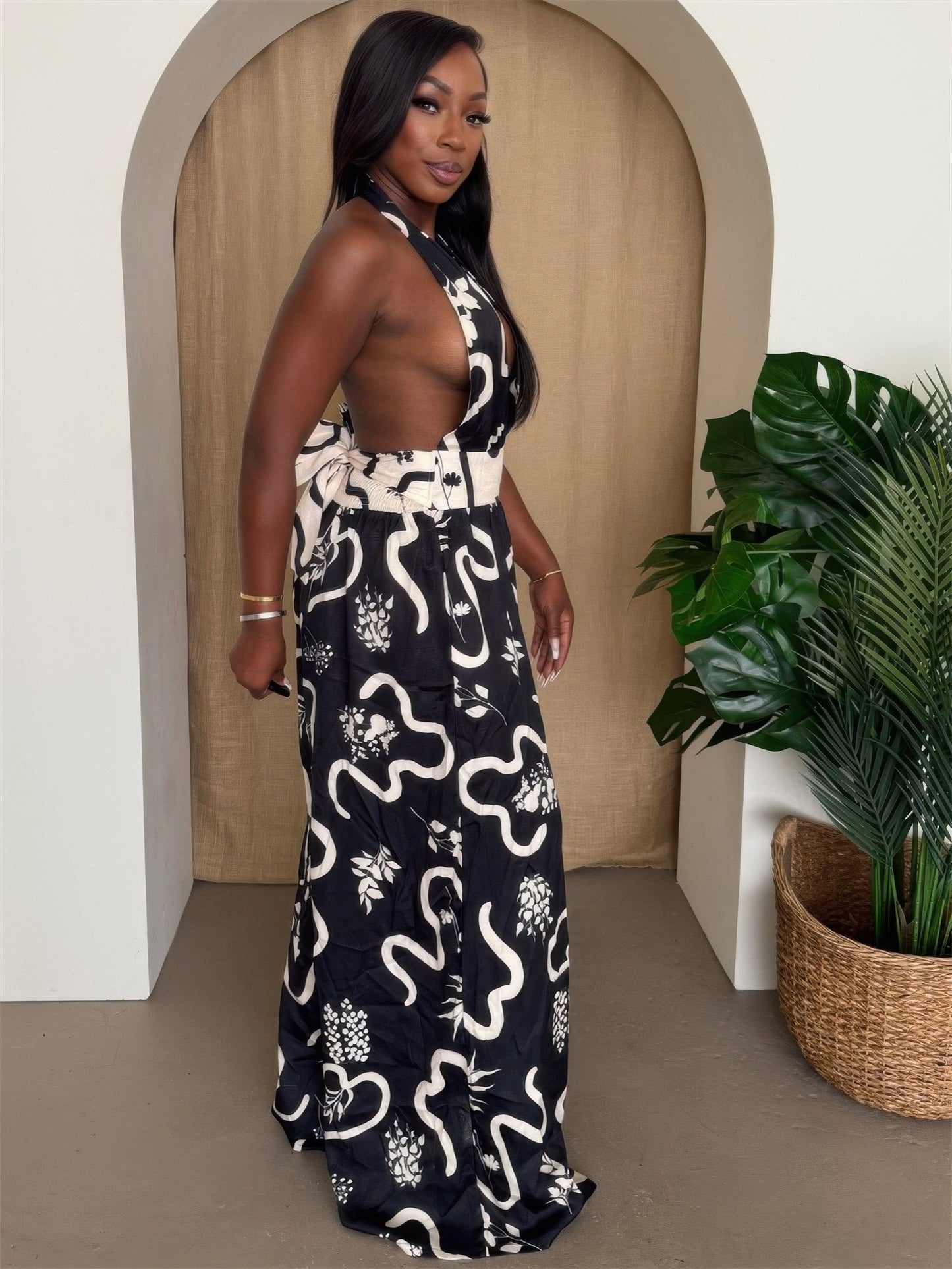 Botanic Maze Halter Wide-leg Jumpsuit.