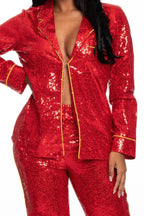 Sequin Collared Two Piece Set.