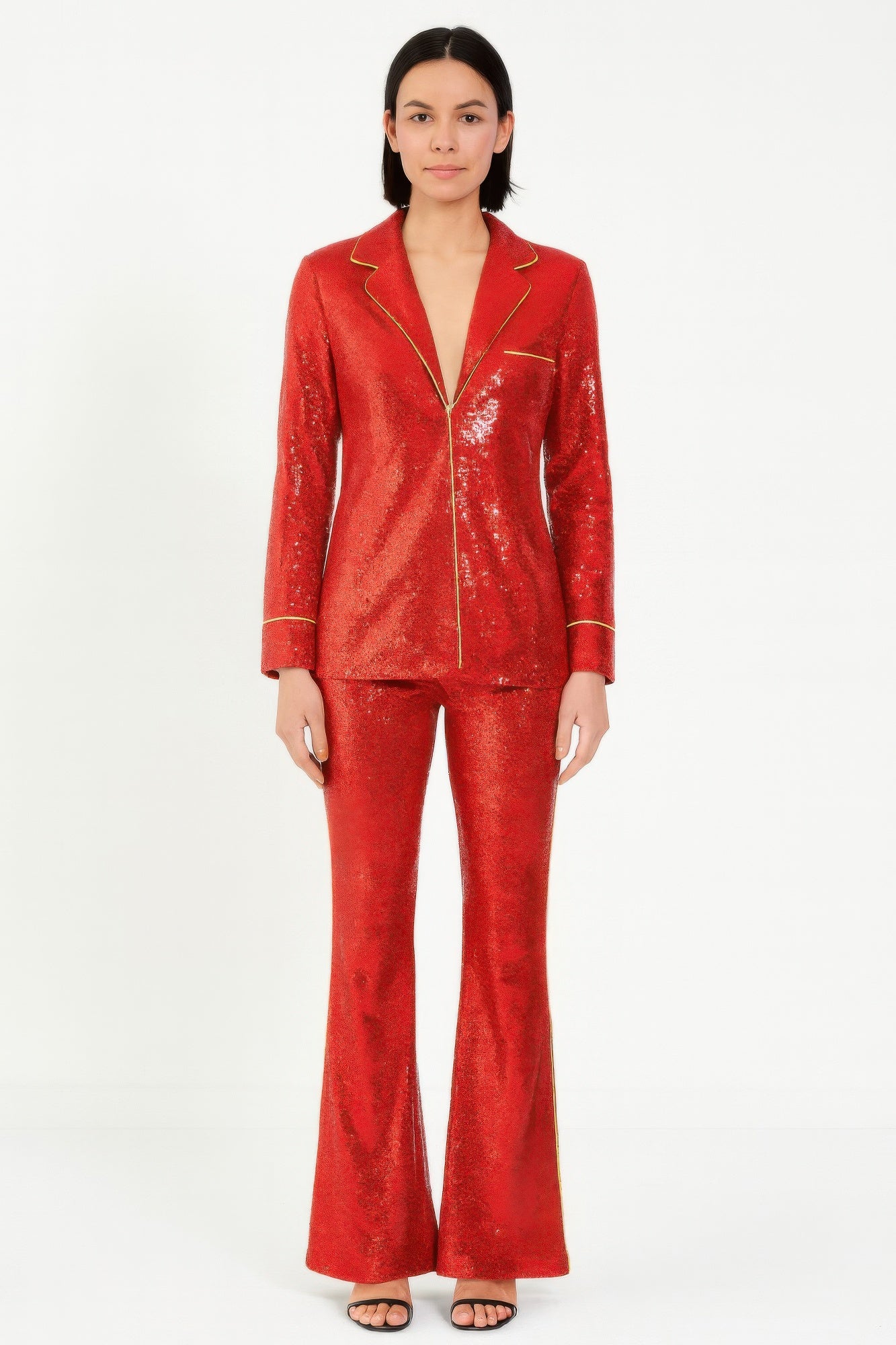 Sequin Collared Two Piece Set.