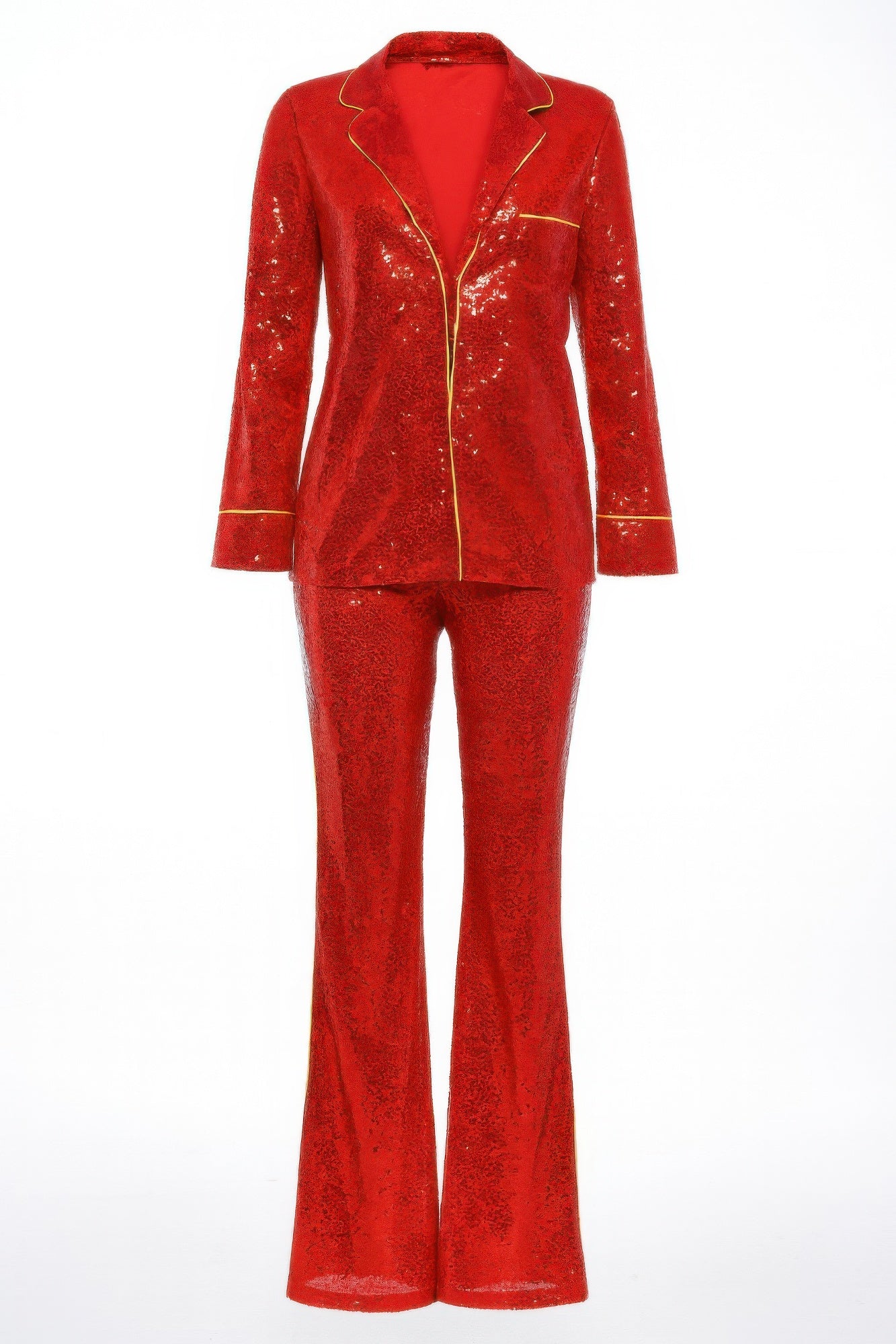 Sequin Collared Two Piece Set.