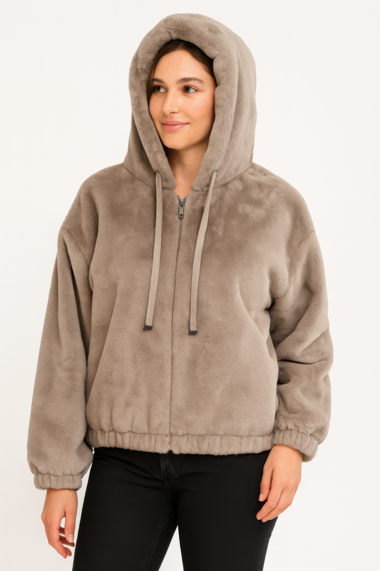 Plush Zip-Up Hooded Jacket.