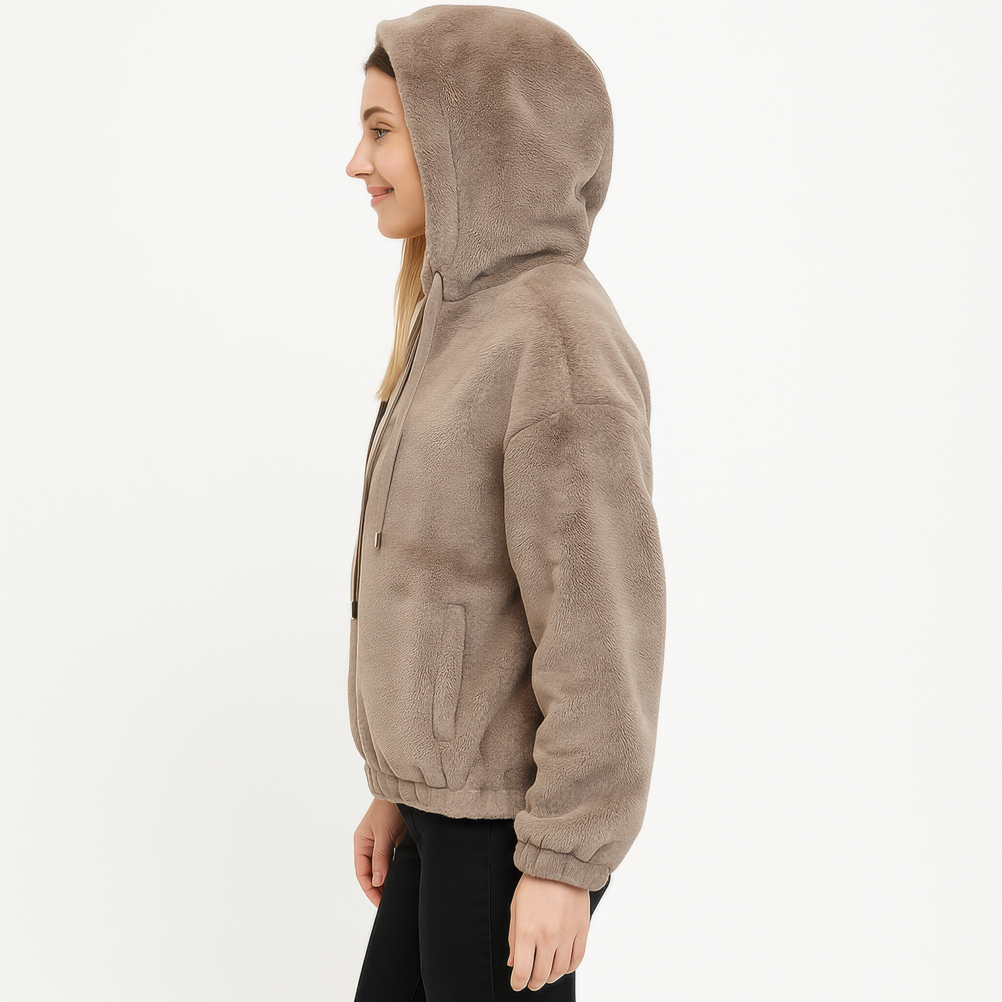 Plush Zip-Up Hooded Jacket.