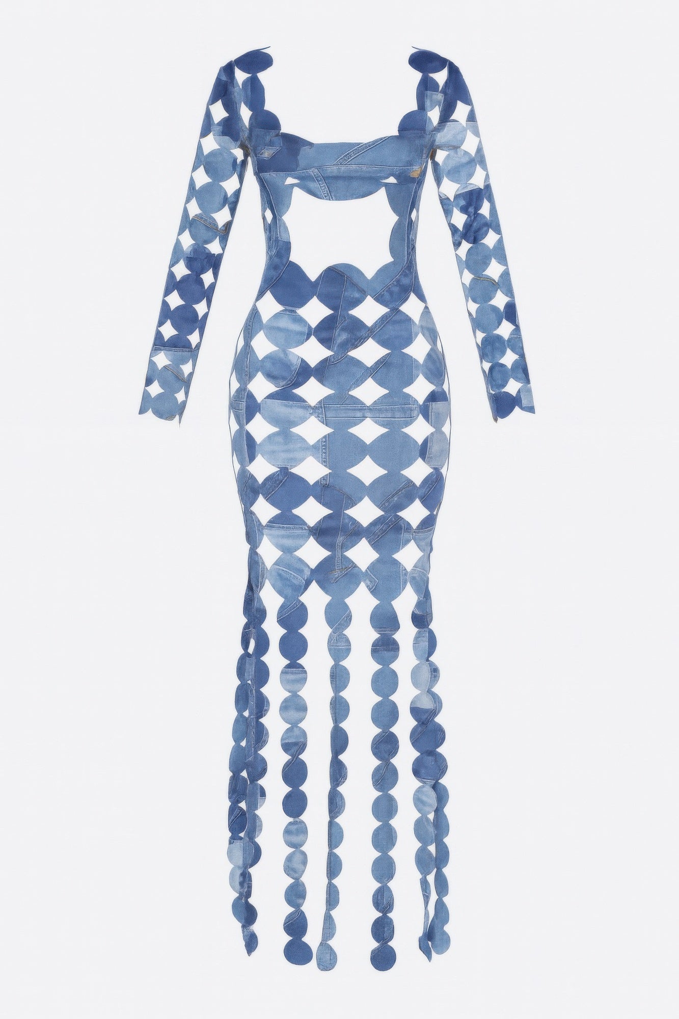 Denim Print Sexy Cut Out Maxi Dress.