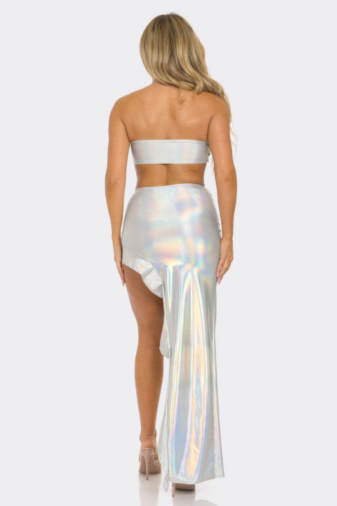 Metallic Sequin Crop Top & Skirt Set.
