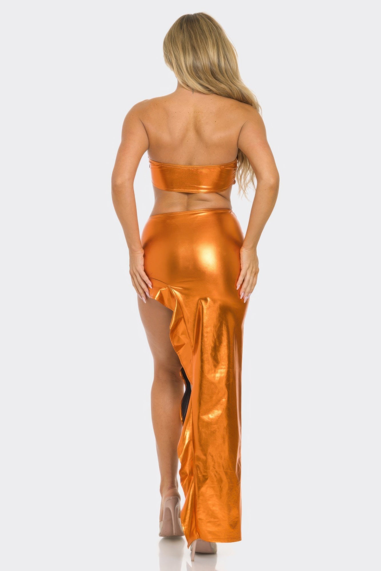 Metallic Sequin Crop Top & Skirt Set.