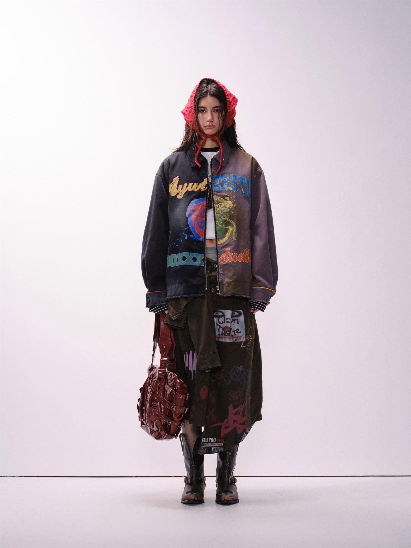 Graffiti Stitching Jacket – Unisex, Loose Fit