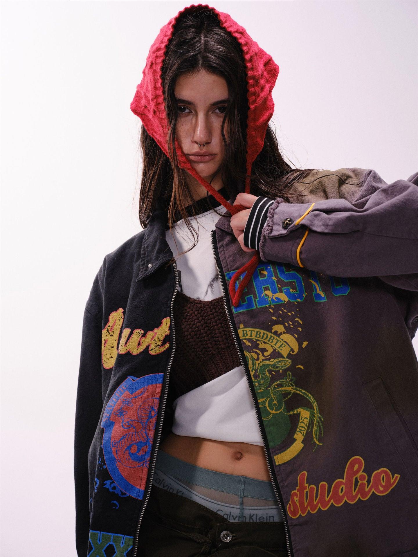 Graffiti Stitching Jacket – Unisex, Loose Fit