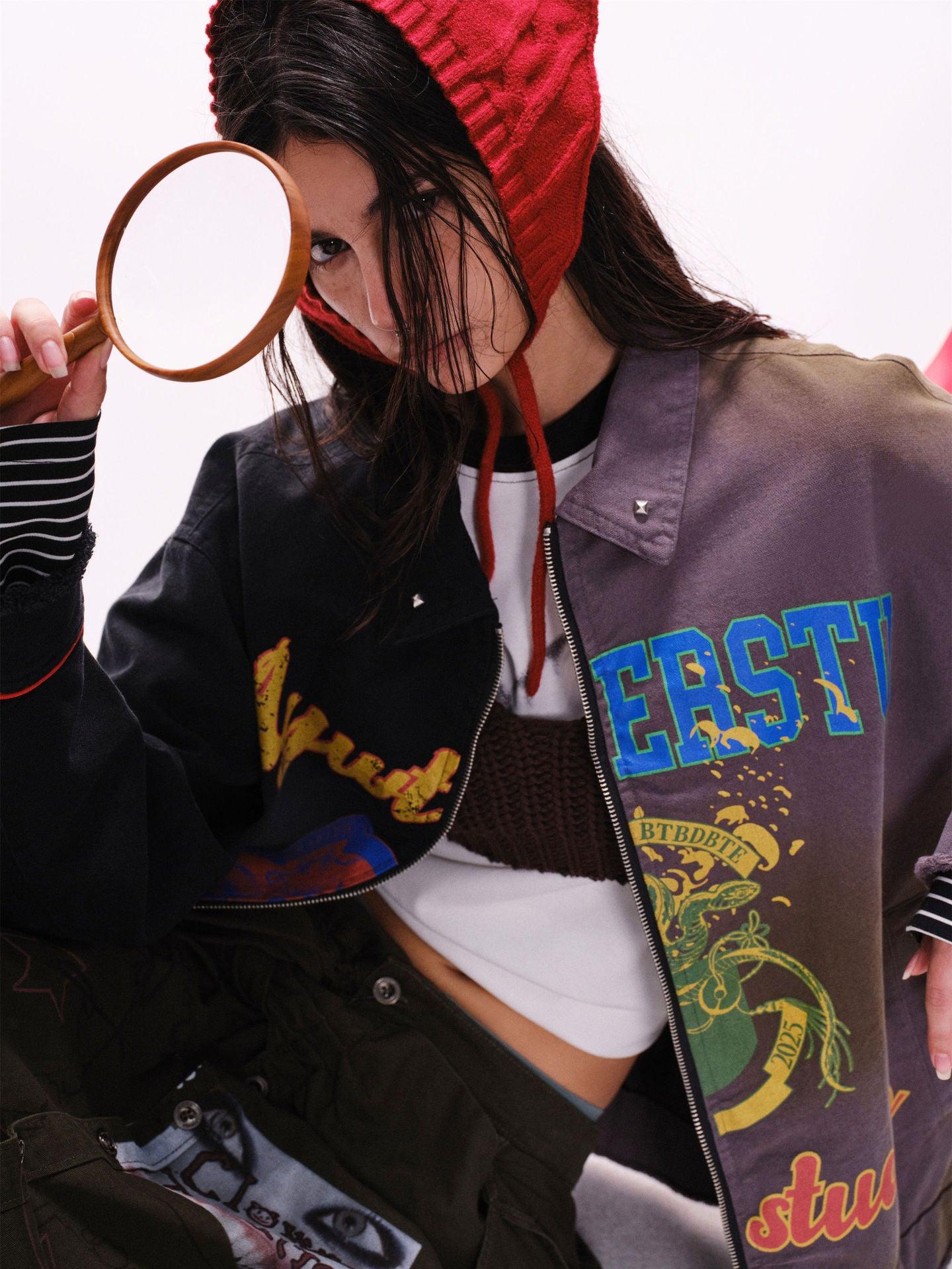 Graffiti Stitching Jacket – Unisex, Loose Fit
