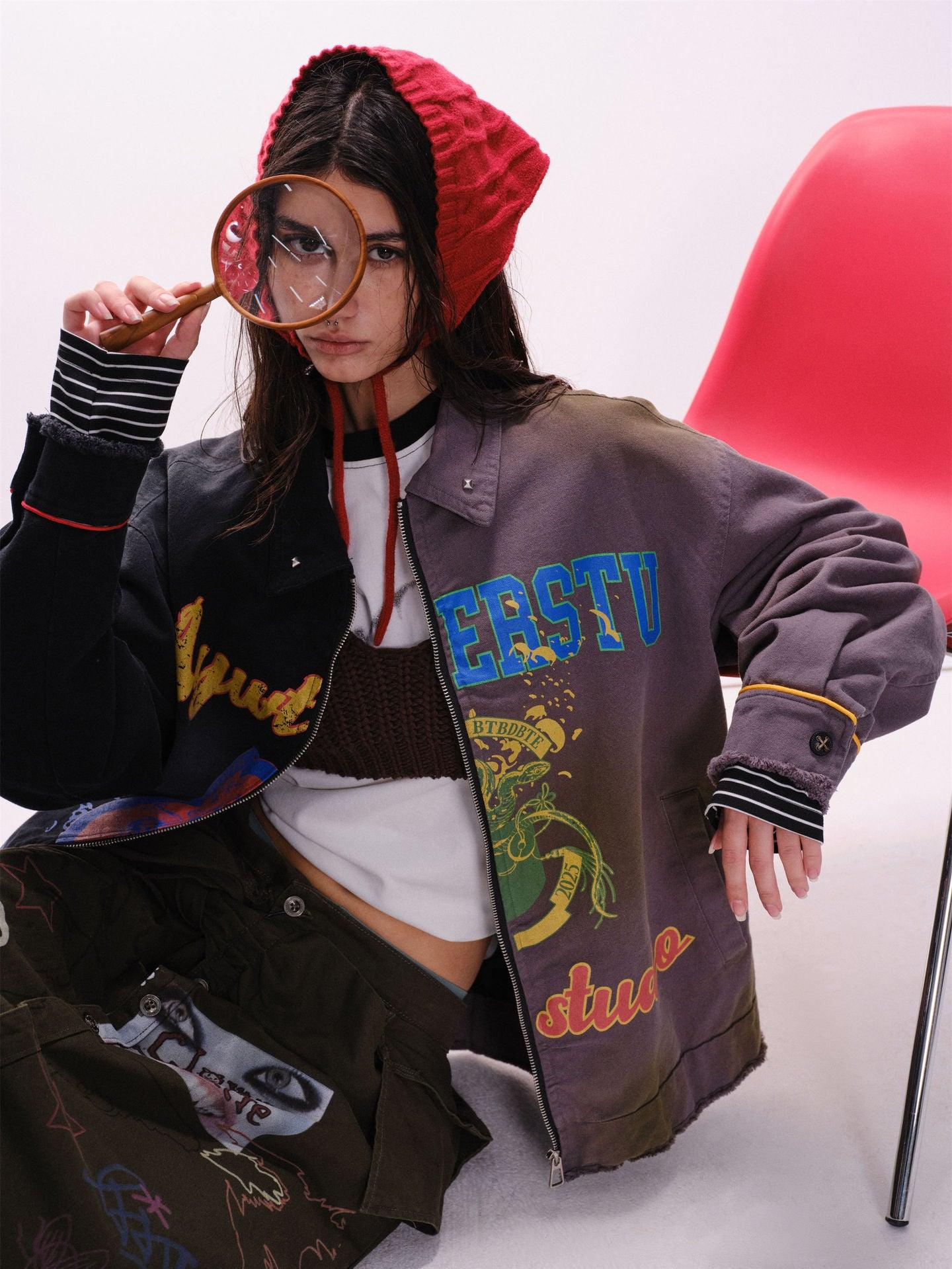 Graffiti Stitching Jacket – Unisex, Loose Fit